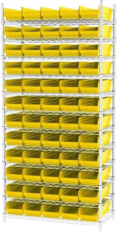 Akro-Mils 30138 Plastic Shelf Bins, Heavy Duty Storage Bins for Garage, Closet, and Drawer Organization, 18-Inch x 6-1/2-Inch x 4-Inch, Yellow, 12-Pack