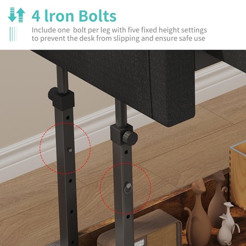 Small Portable Standing Rolling Desk - 32 Inch Adjustable Mobile Stand Up Teacher Desks with 2 Fabric Drawers on Wheels, Couch Sofa Side Laptop Table with Storage for Bedroom Home Office, Rustic Brown