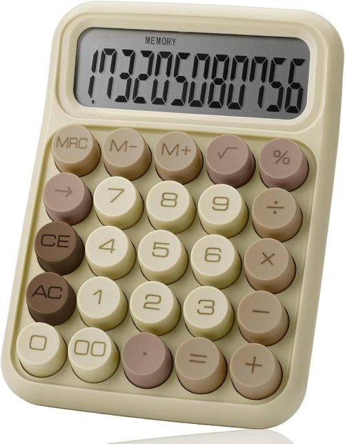 Mr. Pen Mechanical Switch Calculator - 12 Digit Large LCD Display | Khaki Cream with Big Buttons