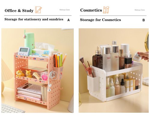 Lae Nuvole Desktop Organizer Shelf Stationery Organizer with Pen Holder Office Desk Pegboard Shelf Plastic Combinable Organization and Storage for Desk, Office, Countertop, Dorm (White, 3 Tier)