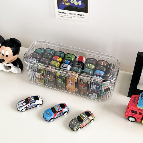 NINEWEEN 3 Pack Clear Pen Organizer for Desk Drawer, Plastic Home Office Supplies Storage Container for Marker, Crayons, Brushes, Mini Toys, Art Crafts, Pencil Case with Lid