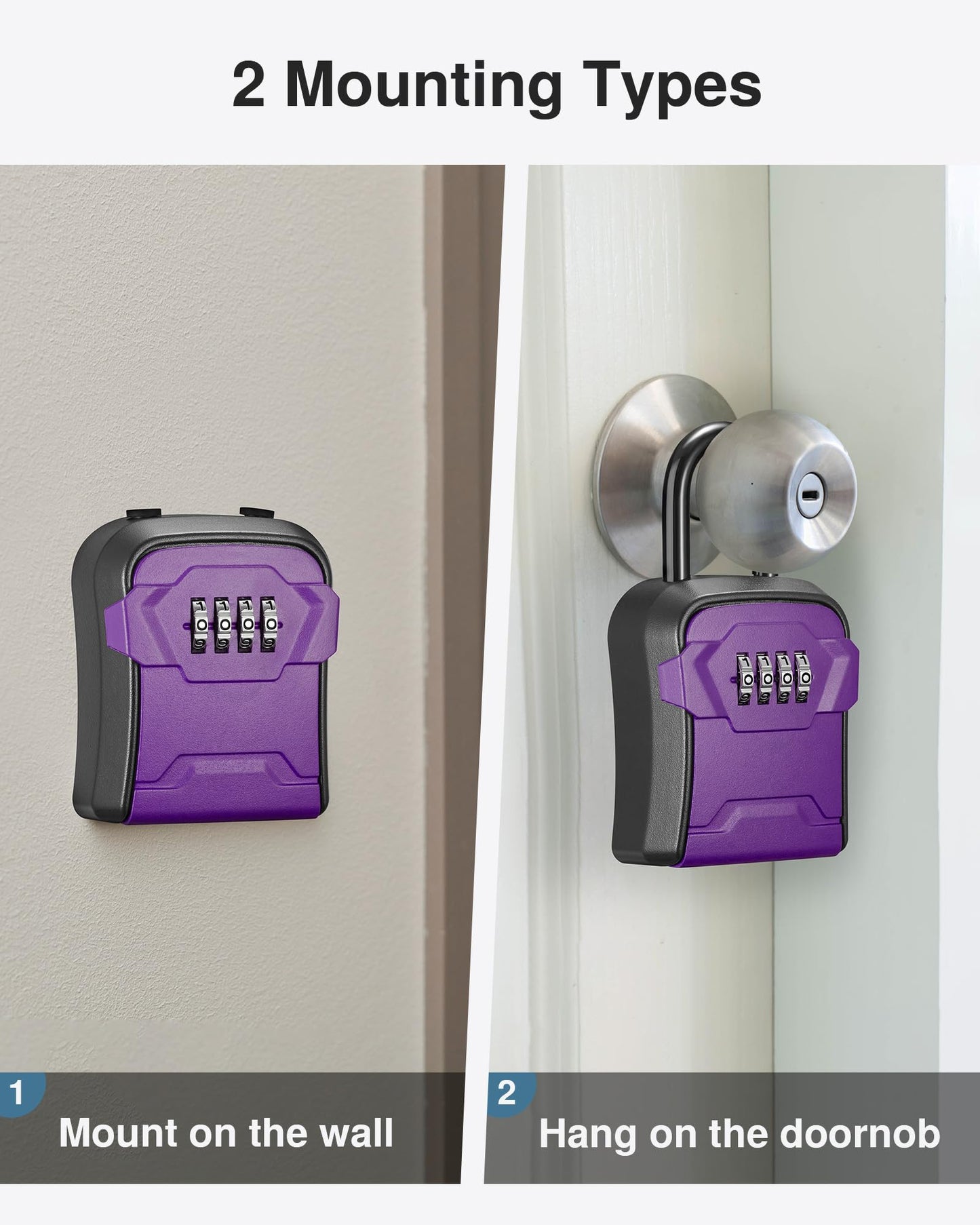 Puroma Lock Box, Key Lock Box Wall Mount & Portable Combination Lockbox with Resettable Code, Security Lockbox for Outside House Keys, Apartment Realtors Spare Keys Storage (1 Pack, Purple)