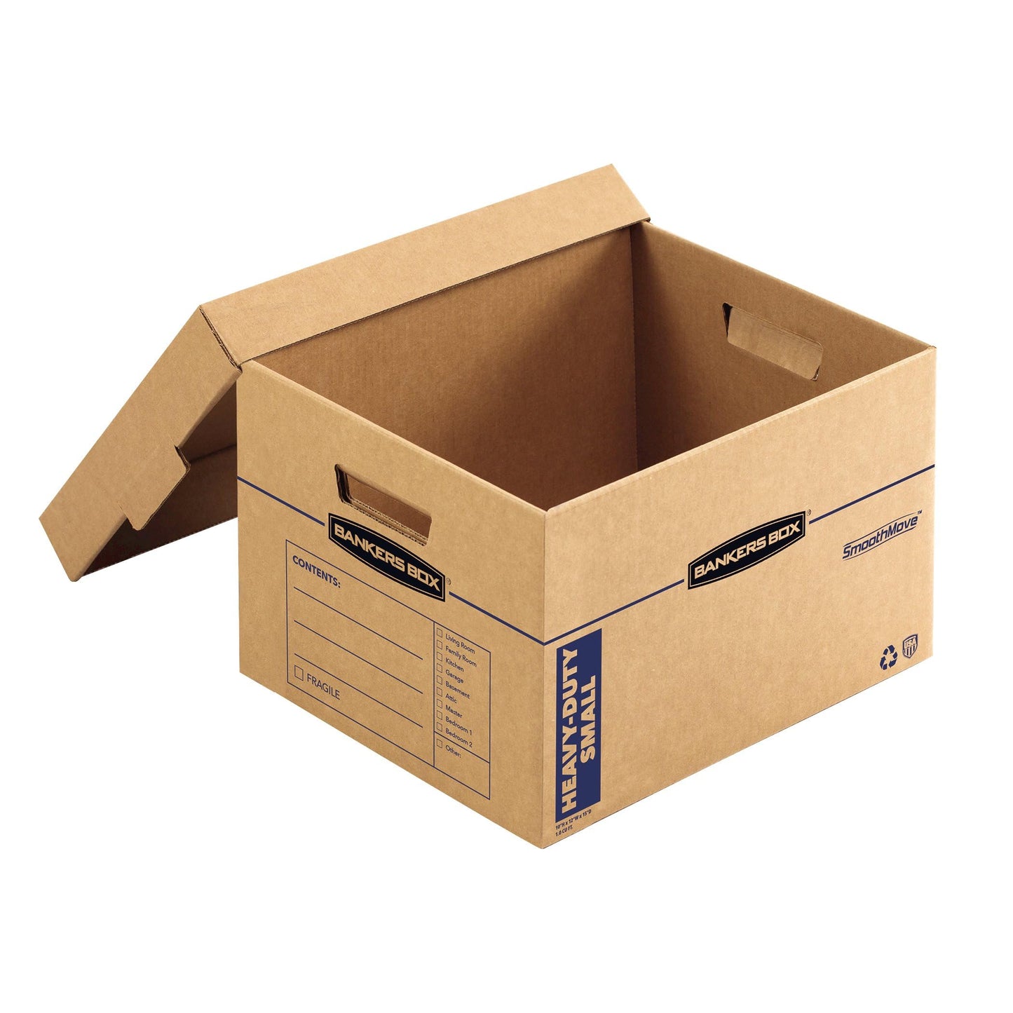 Bankers Box Small Heavy Duty Moving Box 8 Pack, Reinforced Handles, Tape-Free Assembly, Box with Lid, 15-in x 12-in x 10-in (7710201)