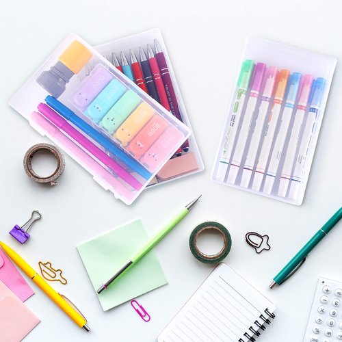 Kigley 36 Pcs Pencil Box Clear Plastic Pencil Case Plastic Stationery Case Clear Pencil Case Boxes Plastic Storage Containers Box Small Plastic Containers Art Small Plastic Case with Double Buckles