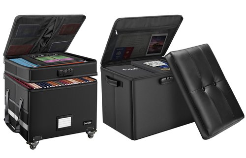 DocSafe Fireproof Storage Ottoman with Lock+Rolling File Box