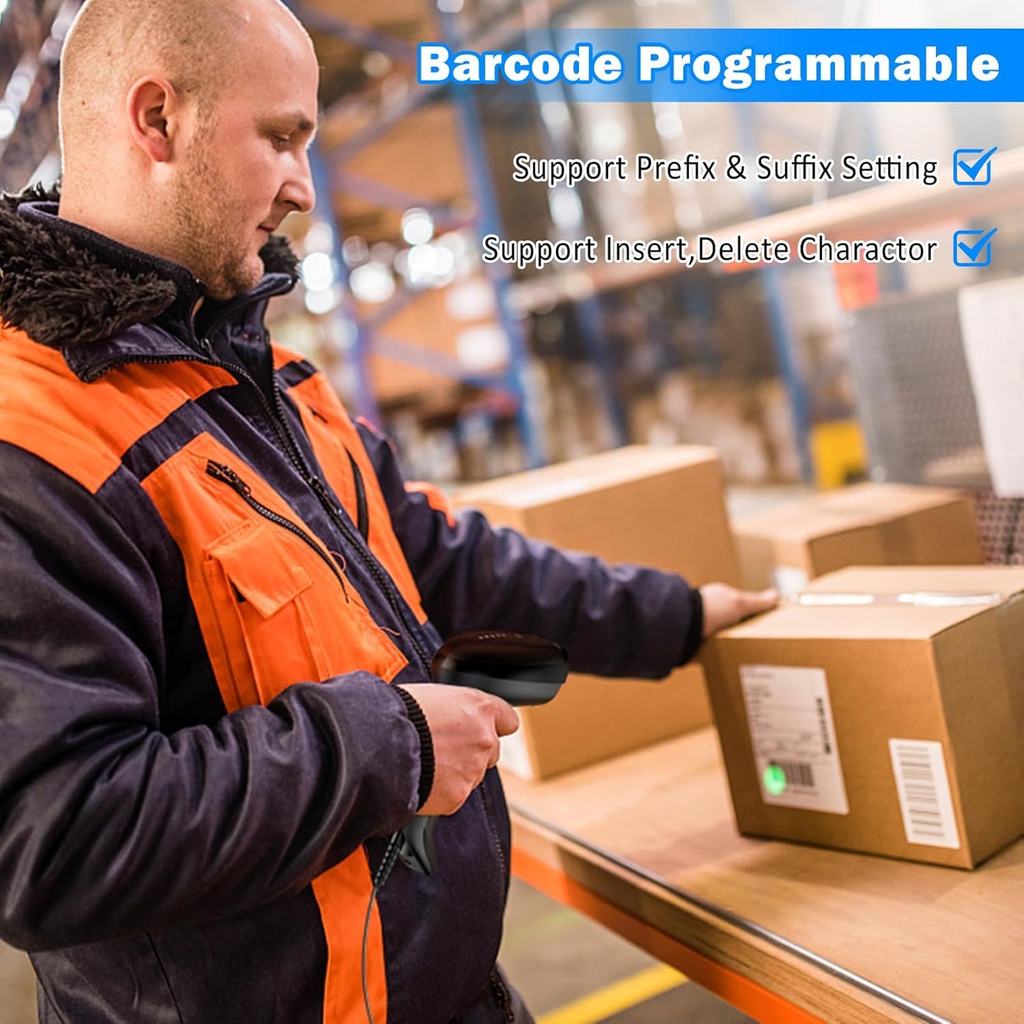 Symcode USB Barcode Scanner - Handheld Wired Scanner with Long USB Cable for Mobile Payments & Retail