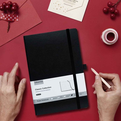 ONAVIA 8 Pack Black Lined Journal Notebooks for Work, Travel, College, (A5 Size 100 GSM Thick Paper) - Classic Ruled, Hardcover Notepad for Writing 160 Pages, 5.5 x 8.3 inch, Multipack Journals