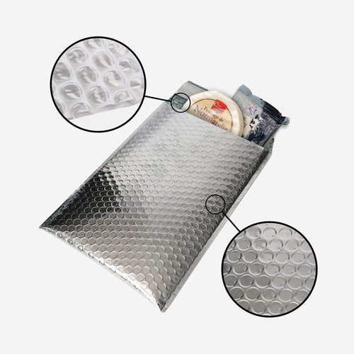 HOLPACK 100pcs Thermal Insulated Bubble Mailers 8x11 in Self sealing thermal insulated envelopes made of reflective metallized bubble for cold shipping. Lightweight. Keep cool shield - MADE IN USA