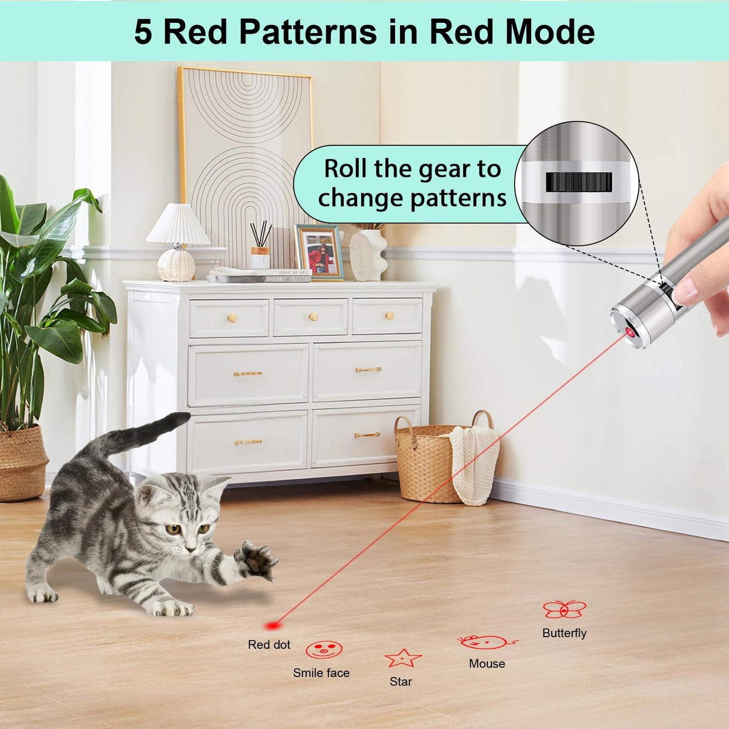TBTeek Cat Toy - Rechargeable Interactive Mouse with 3 Light Modes & 5 Fun Patterns | Portable for Play