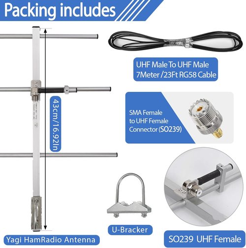 GMRS Yagi Antenna - High Gain 7dBi Outdoor Dual Band 400-470MHz for Ham Radio & Walkie Talkies