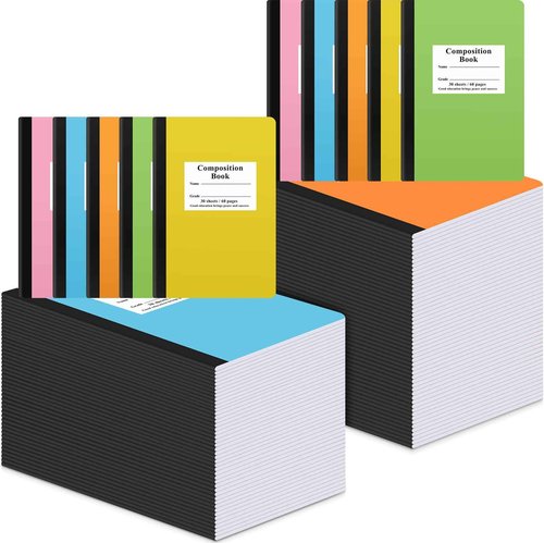 Janlaugh Composition Notebooks Bulk Wide Ruled Lined, 8.5 x 5.5 Inch, 30 Sheets/60 Pages, Back to School Supplies, First Day of School Notebooks for Teacher Student Office Supplies(100 Pack)