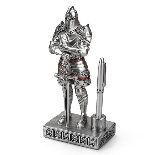 Amoysanli Knight Pen Stand Decoration Resin Pen Holder Art Craft Paperweight for Desktop Organizer Festival Gifts for Boyfriend Husband Dad Son(Silver)