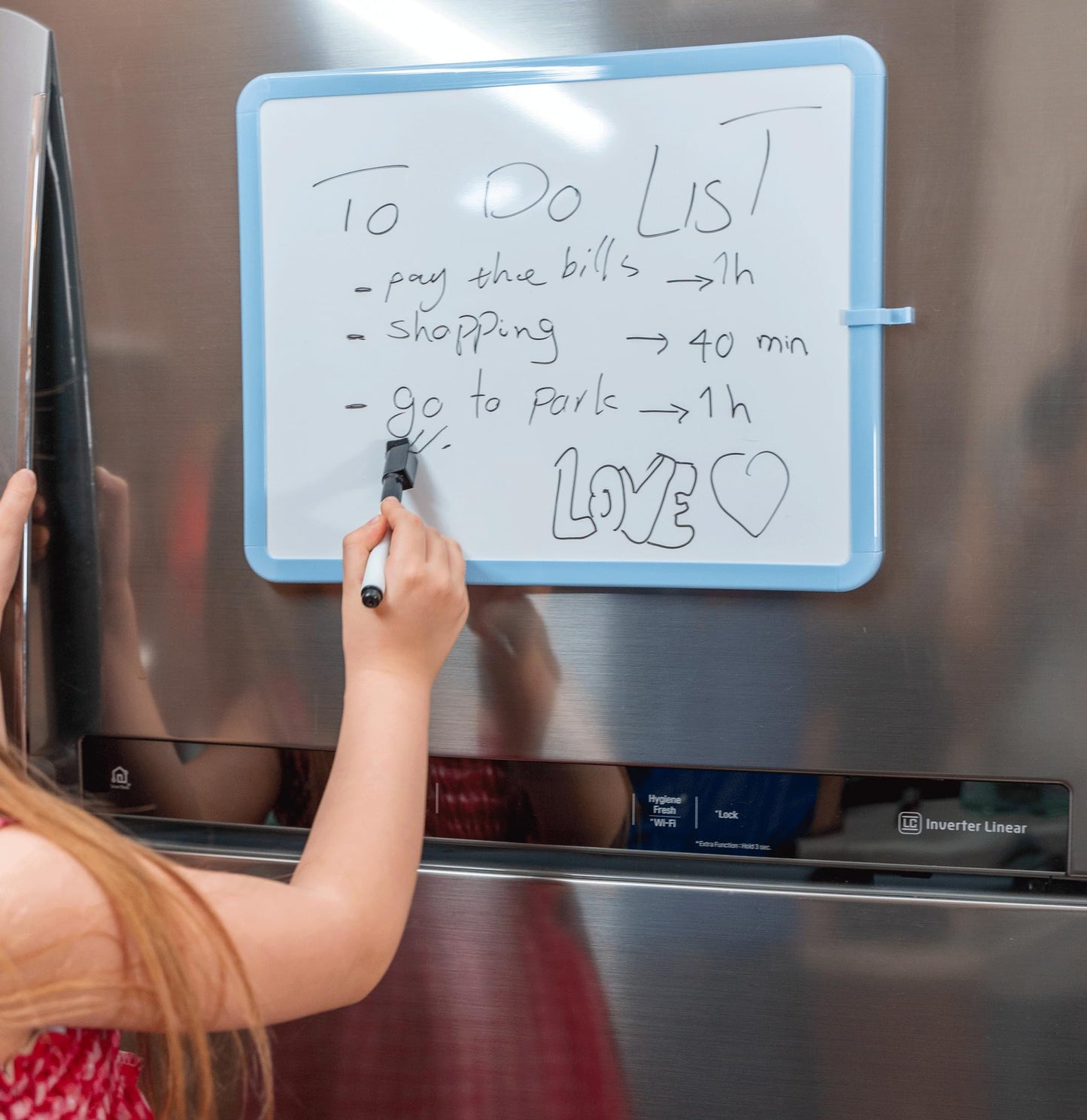 Mr. Pen- Dry Erase Board, 14” x 11” with a Black Dry Erase Marker, Blue Frame, Small Mini White Board for Students, Fridge, Wall, Locker, Includes Double Sided Tapes
