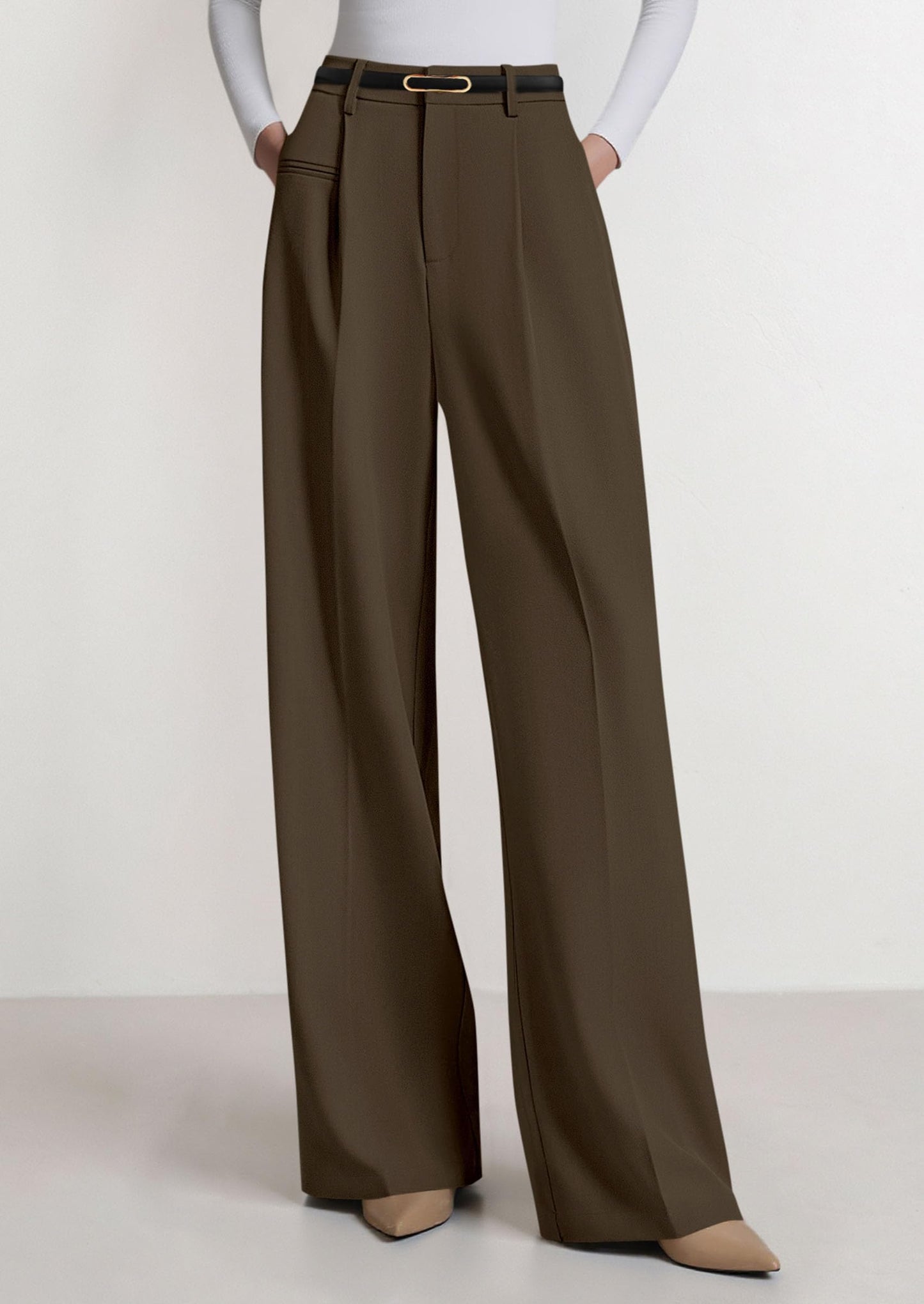 PRETTYGARDEN Womens Wide Leg Dress Pants 2026 Business Casual Flowy Work Palazzo Pants High Waisted Slacks Trousers (Coffee,Small)