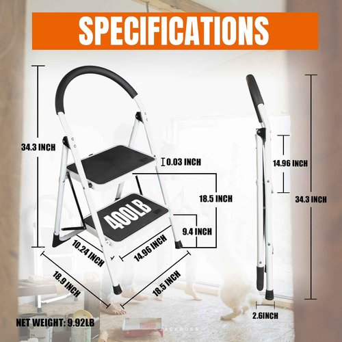 Torin 2 Step Ladder, 400lbs Folding Stool with Anti-Slip Pedal, Capacity, Step Stool with Padded Handle for Kitchen, Household, Offices, ATRJZ9022BB
