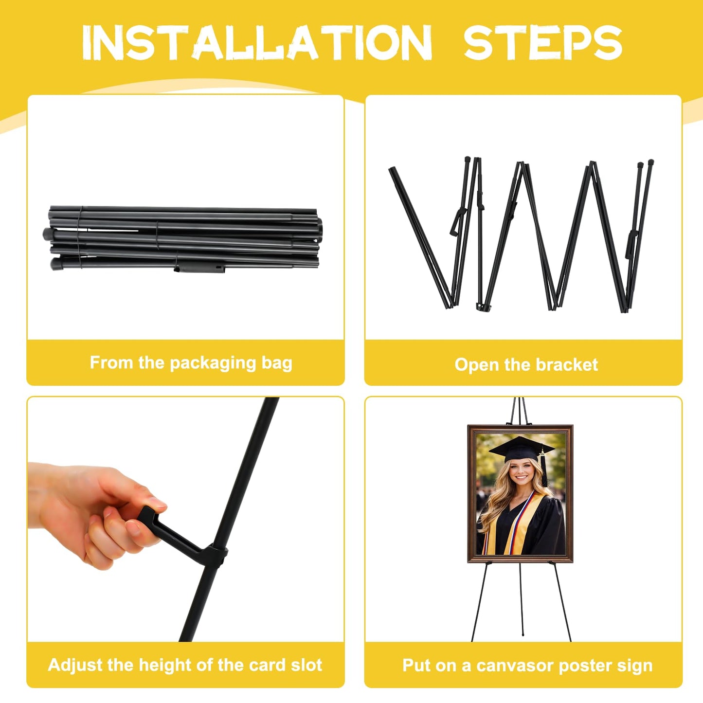 Yookeer 63'' Graduation Easel Stand for Sign Picture Senior 2026 Graduation Welcome Sign Stand End of Year Wedding Picture Display Grad Metal Stands for High School College Grad Party Photo Prop