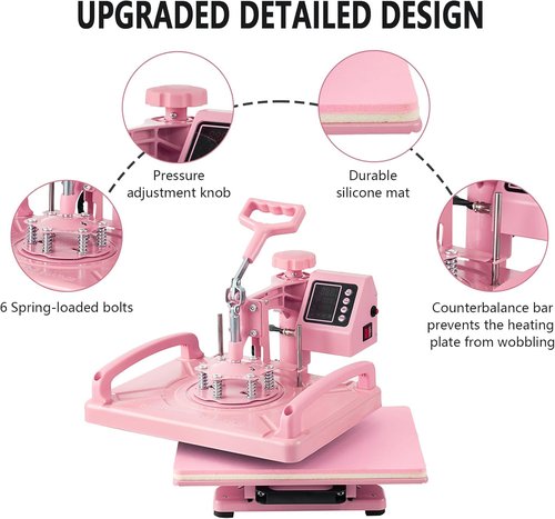 Hitgrand Heat Press Machine - 12x15 Inch T-Shirt Press with 8-in-1 Combo for Tumblers, Hats & Mugs