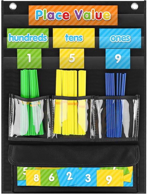 Skiennix 10-Pocket Chart & Caddie | Versatile Place Value Pocket Chart for Classroom Use