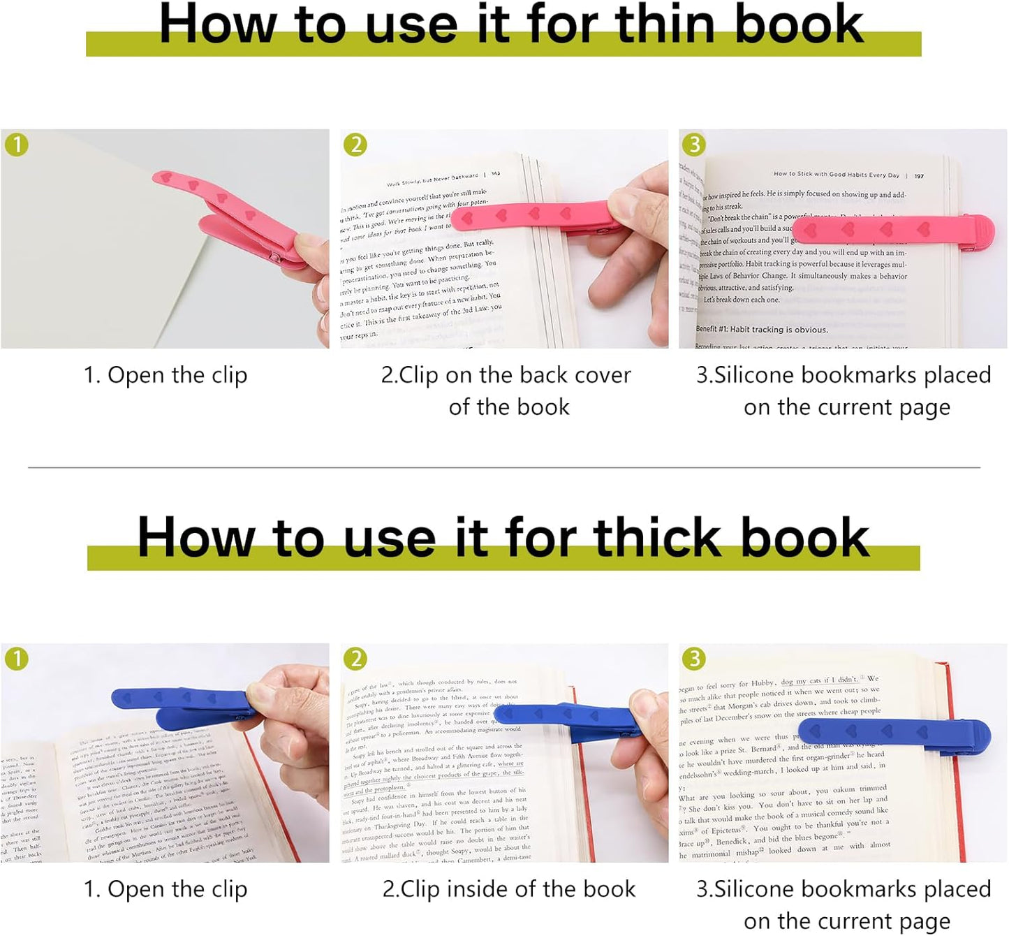 SMUK Heart Bookmarks - 3Pcs Automatic Silicone Page Markers for Book Lovers | Cute Reading Gifts