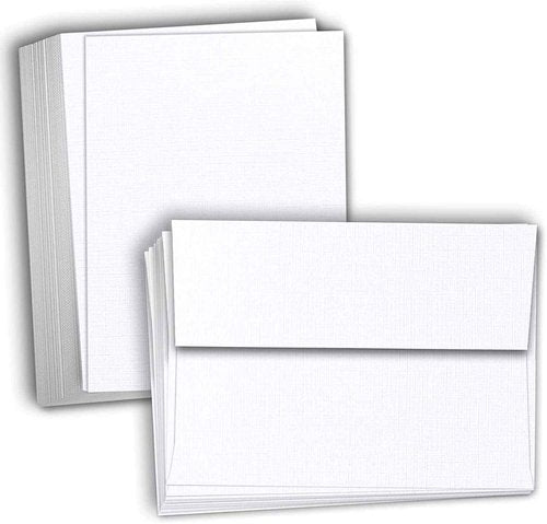 Hamilco Card Stock Blank Cards and Envelopes - Flat 4.5" x 6.25" A6 Linen White Cardstock Paper 100 Pack