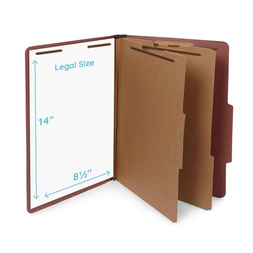 10 Legal Size Classification Folders - 2 Divider - 2 Inch Tyvek Expansions - Durable 2 Prongs Designed to Organize Standard Law Client Files, Office Reports - Legal Size, 10 Folders (Red)