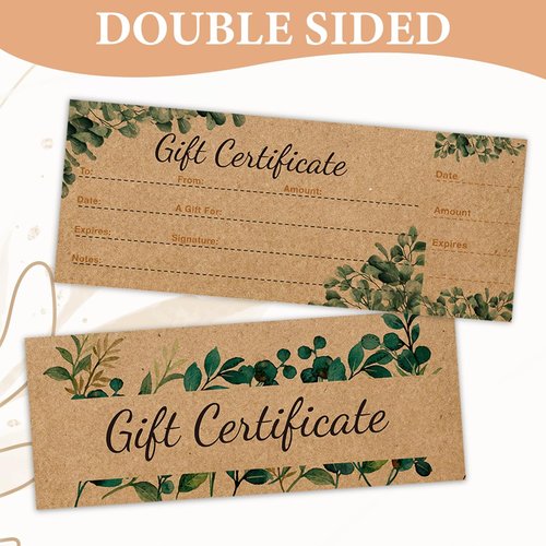 50 Sets Gift Certificates for Business, Blank Kraft Gift Cards Certificates with Envelopes for Salon Restaurants Spa Marriage Birthday Client Christmas Vouchers - Retro Leaf