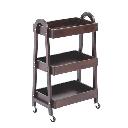 Kersiki 3-Tier Wooden Rolling Cart- Wooden Utility Cart wit Wheels- Utility Rolling Cart-Storage Trolley Organizer- Rolling Kitchen Cart Serving Cart for Office,Kitchen, Kids' Room (Walnut Color)