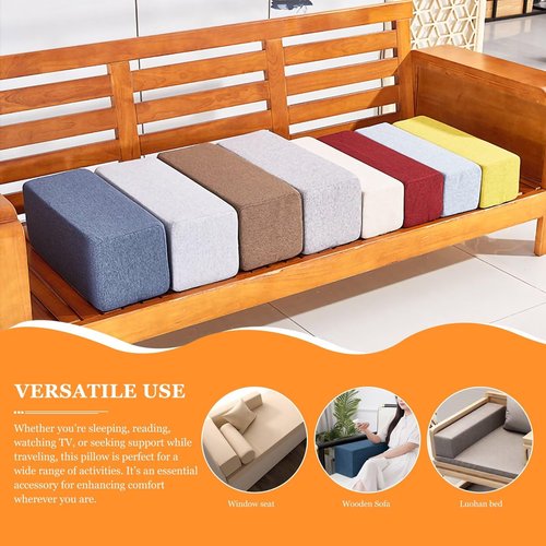 NANGELRN Couch Arm Rest Pillow, Linen Armrest Cushion, High Density Foam Armrest Cushion, Removable & Washable Rectangular Headboard Elbow Support for Armchair Sofa Bed,Beige-2pcs,5.9x5.9x19.7