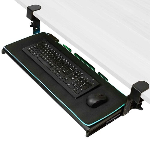 VIVO Large Height Adjustable Under Desk Keyboard Tray with RGB LED Light Mouse Pad, C-clamp Mount, 27 (33 Including Clamps) x 11 inch Slide-Out Platform Computer Drawer for Typing, Black, MOUNT-KB05GP