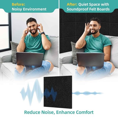 URMMIY Large Cork Board for Walls - 12 Pack Black Felt Wall Tiles with Safe Removable Adhesive Tabs for Office Pin Board, Tack Board, 47"x35", Includes Push Pins & Sticky Tabs (Black, 12 Pack)