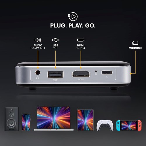 Kodak Luma 150 Wireless Mini Pico Projector - 1080p Support, Built-in Speaker, Rechargeable Battery, Travel Case Included