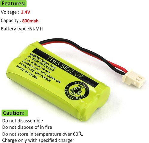 BT183342 | 2.4V 800mAh Ni-MH Battery Pack for AT&T VTech Cordless Phones - Pack of 2