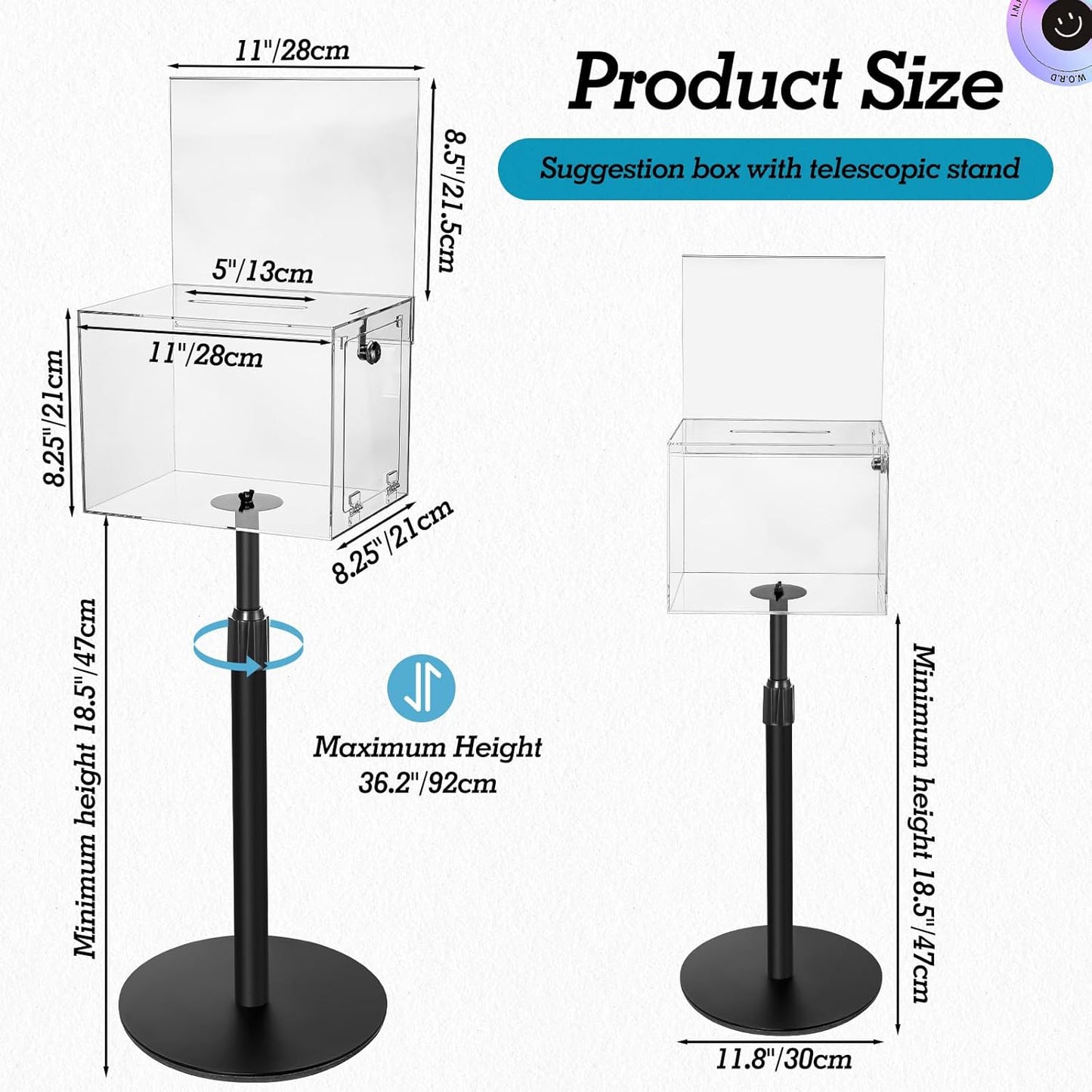 1 Pack Suggestion Donation Box with Lock and Key 11"x 8.25" x 8.25" Acrylic Offering Raffle Box with Stand Slot for Office Charity Church Collection