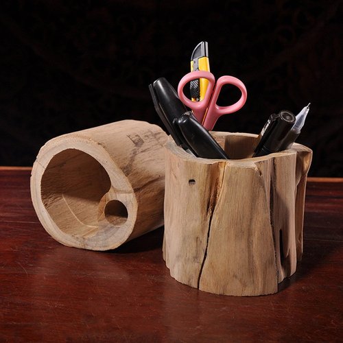 YOURNELO Solid Wooden Stump Pen Pencil Holder Desk Organizer Accessories