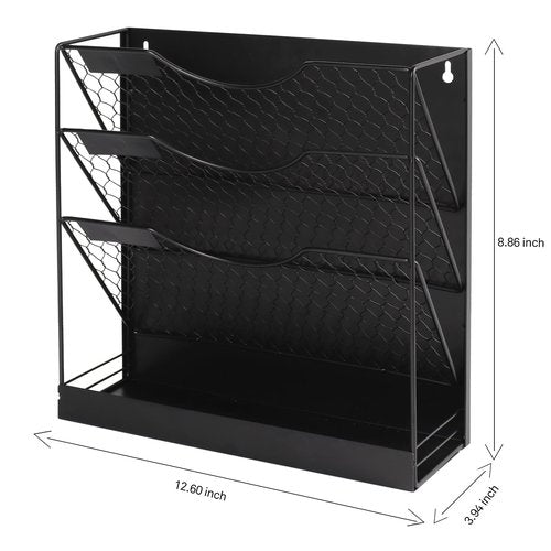 WOMACO Magnetic File Organizer, 4 Tier Large File Folder Holder for File Cabinet, Heavy Duth Magnet Wall Paper Mail Holder for Home Office Whiteboard (4-Tier Black)