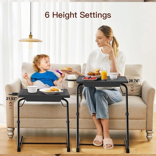 HUANUO Adjustable TV Tray Table - Versatile Folding Dinner Tray with 6 Height & 3 Tilt Options | Black