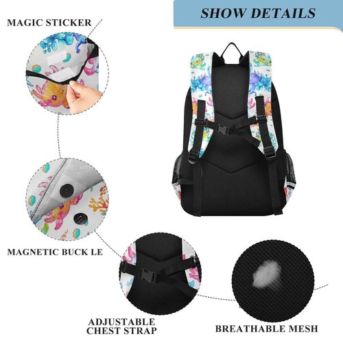 Glaphy Watercolor Cute Axolotl Backpack Lightweight Laptop Backpack School Bag Student Travel Daypack with Reflective Stripes