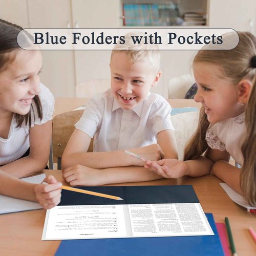 Zzrywuty 100 Packs Paper Folders with Pockets for Students,Businessmen and Office Workers,Letter Size,Two Pocket Folders with Card Slot for School Supplies,Office,Business (Royal Blue)