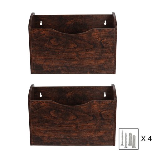 PAG Wall File Holder Wall Mounted Wood Hanging File Organizer for Office, 2 Pockets, Brown
