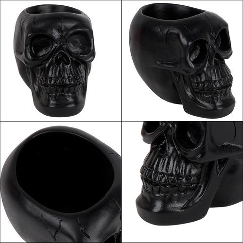 Black Skull Makeup Brush Holder, Skull Head Pen and Pencil Holder, Goth Skull Decor Desktop Organizer for Office Vanity Dresser Bathroom