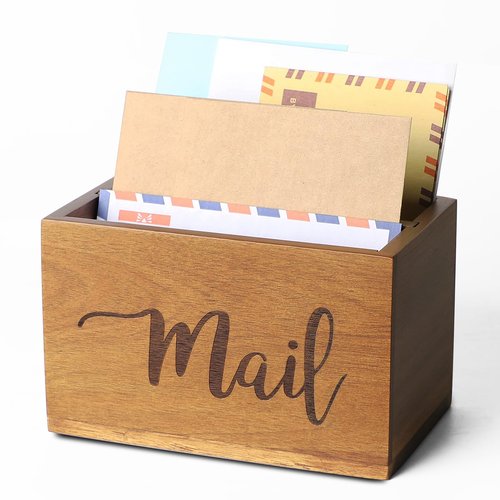 LBEMEY Mail Holder Storage Organizer Box,Acacia Wood Mail Organizer Countertop,Desktop Letters, Bills, Notes and Postcard Bin for Home Office Dorm Room