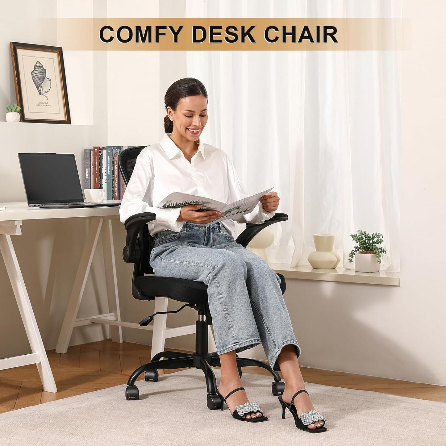 Skiennix Ergonomic Office Chair - High Back Mesh Design | 330LBS Capacity, Adjustable Lumbar Support, Flip-Up Armrests