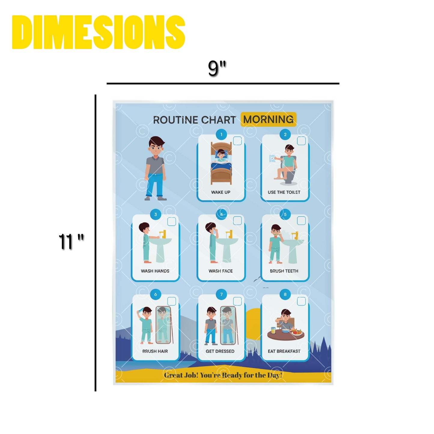 Morning Routine Chart for Kids – Step-by-Step Visual Schedule (9x12 Laminated) | Self-Care Educational Chart for Children, Special Needs & Autism – Morning Routine Support – English