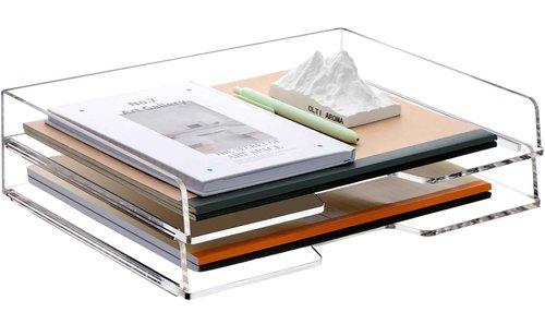 SANRUI Stackable Paper Tray,Acrylic File Organizer,Paper Tray Organizer for Desk,Clear Office Desk Organization for Office, Home or School，2 Tier