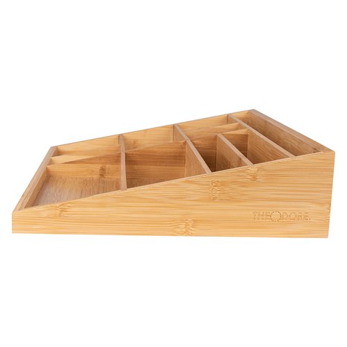 Theodore Bamboo Desktop Organizer – 10‑Compartment Natural Wood Storage Tray for Office, Home, Kitchen & Vanity – No Assembly, Water‑Resistant, Eco‑Friendly
