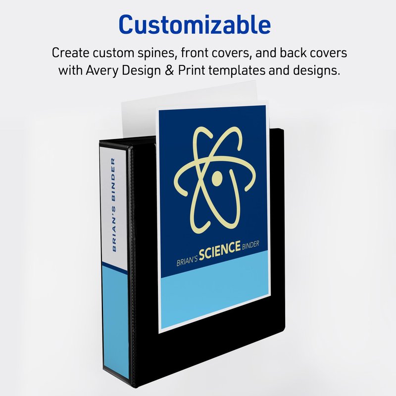 Avery Durable View 3 Ring Binders, 2 Inch Slant Rings, 530-Sheet Capacity, DuraHinge, 2.8 Inch Wide Spine, Customizable Clear Cover and Spine, Black Binders (12-Pack of 17031)