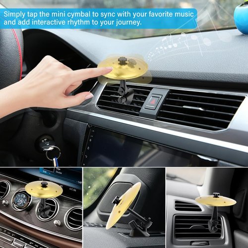 Car Cymbal Air Vent, Car Crash Cymbal, Durable Mini Drumcar Symbol Drum Air Vent for Auto Interior, Easy Installation Fun Dashboard Accessory Fits All Vehicles for Music Lovers(Gold)