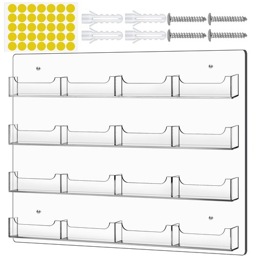 TURSTIN Business Card Holder Wall Mount Clear Sticker Display Marketing Holder Acrylic Business Card Stand Multi Pocket Rack Organizer Space Saver for Home Office (16 Pockets)