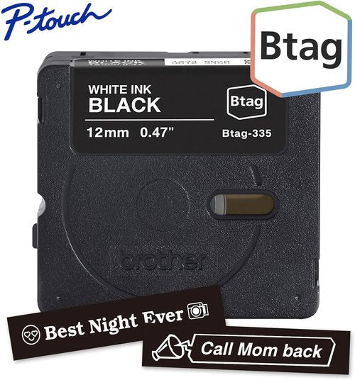 Brother Genuine P-Touch Label Tape - White on Black, 1/2in x 13.1ft (12mm x 4m) | Compatible with PT-N10, PT-N20, PT-N25BT