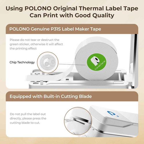 POLONO Label Maker Machine with Tape, P31S Bluetooth Label Printer, Mini Label Maker with Multiple Templates for School Office Home Organization, Wireless Portable Thermal Printer for Storage, White